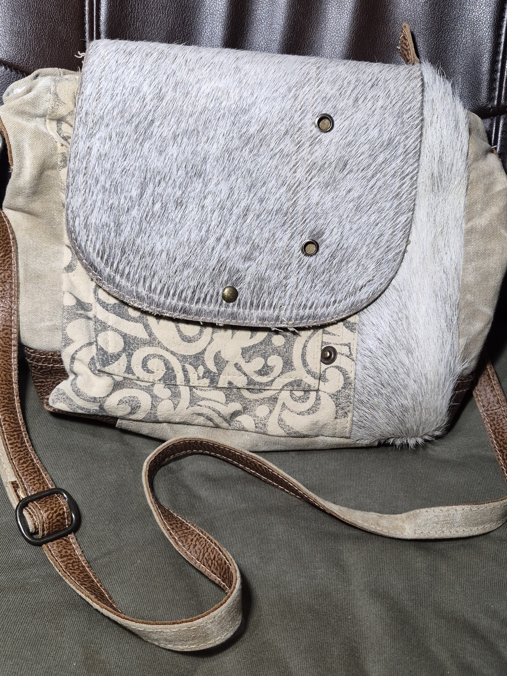 Neutral Haircalf Crossbody Shoulder Bag - Women